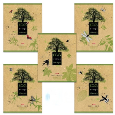 Тетрадь А5, 80 л., HATBER, скоба, клетка, обложка КРАФТ ECO, "LIFE STILE" (5 видов), 80Т5В1, T189849