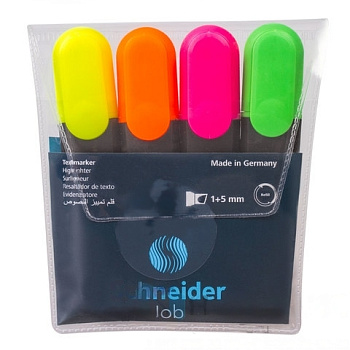 Набор текстовыделителей SCHNEIDER 4 шт., АССОРТИ, "Job", линия 1-5 мм, 1500