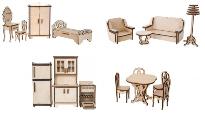 Набор мебели для кукол, фанера (для кукол до 12 см)