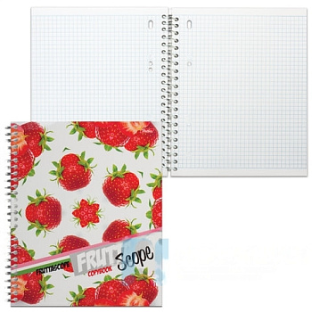 Тетрадь А5, 100 л., HATBER, спираль, клетка, глянцевый лак, карман, "КЛУБНИЧКА", 100Ткм5B1сп_10808, T106242