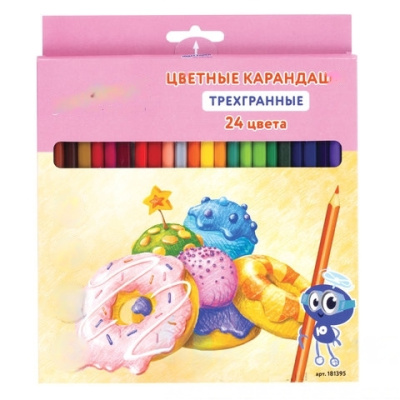 Карандаши цветные ЮНЛАНДИЯ "СЛАДКИЕ ИСТОРИИ", 24 цвета, трехгранные заточенные, 181395