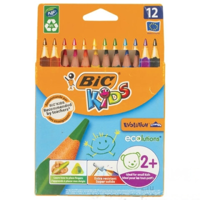 Карандаши цветные утолщенные BIC "Kids Evolution Triangle", 12 цветов, пластиковые, трехгранные, картонная упаковка, 8297356