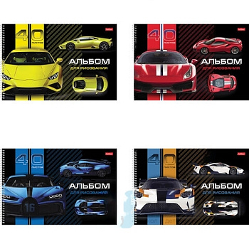 Альбом для рисования А4 40 л., спираль, матовая ламинация, HATBER, 205х290 мм, "Авто" (4 в спайке), 40А4лвлВсп