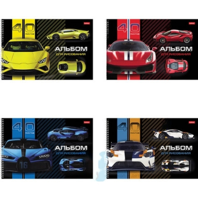Альбом для рисования А4 40 л., спираль, матовая ламинация, HATBER, 205х290 мм, "Авто" (4 в спайке), 40А4лвлВсп