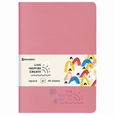 Тетрадь 48 л. в клетку обложка кожзам SoftTouch, сшивка, A5 (147х210мм), РОЗОВЫЙ, BRAUBERG RAINBOW, 403879
