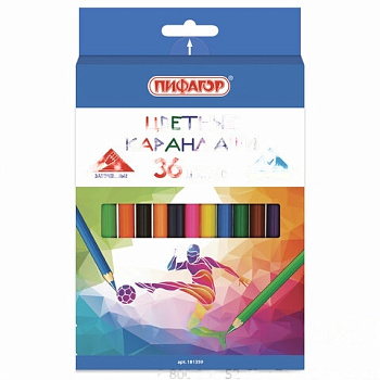 Карандаши цветные ПИФАГОР "БЫСТРЕЕ! ВЫШЕ! СИЛЬНЕЕ!", 36 цветов, классические заточенные, 181359