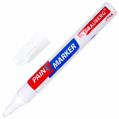 Маркер-краска лаковый EXTRA (paint marker) 4 мм, БЕЛЫЙ, УСИЛЕННАЯ НИТРО-ОСНОВА, BRAUBERG, 151978