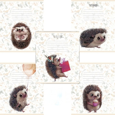 Тетрадь 12 л., ПЗБМ, клетка, конгревное тиснение, "Ёжик" (5 видов), 019852