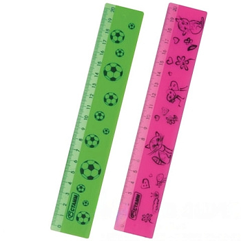 Линейка пластиковая 20 см, СТАММ "Neon", широкая, непрозрачная, с рисунками ассорти, ЛН102