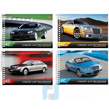 Альбом для рисования, А4, 40 листов, спираль, обложка картон, HATBER, 205х300 мм, "Престижные авто", 40А4Всп, A028216