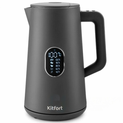 Чайник KITFORT КТ-6115-2, 1,5 л, 1800 Вт, закрытый нагревательный элемент, ТЕРМОРЕГУЛЯТОР, двойные стенки, серый