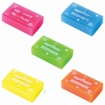 Ластик ЮНЛАНДИЯ "НЕОНЧИКИ", 38х24х12 мм, цвет ассорти, экологичный ПВХ, 228077