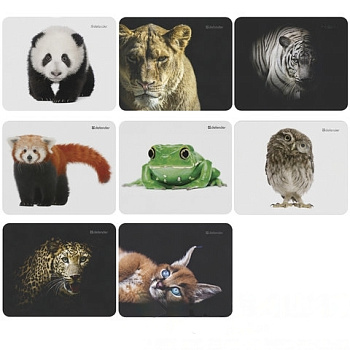 Коврик для мыши DEFENDER Wild Animals, резина+джерси, 220x180x2 мм, 8 видов, 50803