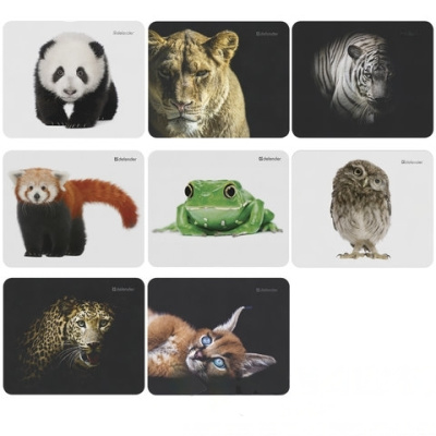 Коврик для мыши DEFENDER Wild Animals, резина+джерси, 220x180x2 мм, 8 видов, 50803