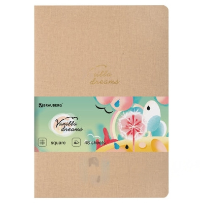 Тетрадь 48 л. в клетку обложка кожзам под лён, сшивка, A5 (147х210мм), БЕЖЕВЫЙ, BRAUBERG PASTEL, 403871