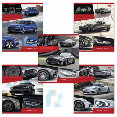 Тетрадь 24 л. HATBER скоба, клетка, обложка картон, "Автопанорама" (5 видов в спайке), 24Т5В1