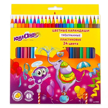 Карандаши цветные ЮНЛАНДИЯ "КАРНАВАЛ", 24 цвета, пластиковые, заточенные, трехгранный корпус, 181686