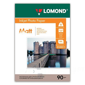 Фотобумага БОЛЬШОГО ФОРМАТА А3, 90 г/м2, 100 листов, односторонняя, матовая, LOMOND, 0102011