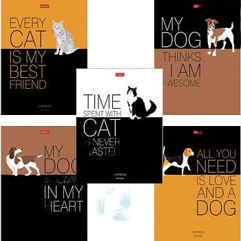 Тетрадь А5, 48 л., HATBER, скоба, клетка, матовая ламинация, "Умные звери" (5 видов в спайке), 48Т5лтВ1