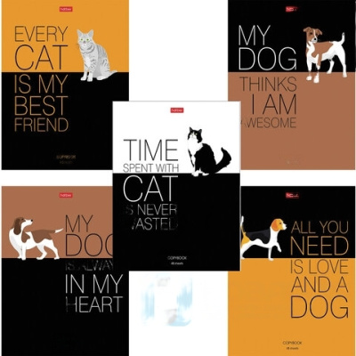 Тетрадь А5, 48 л., HATBER, скоба, клетка, матовая ламинация, "Умные звери" (5 видов в спайке), 48Т5лтВ1