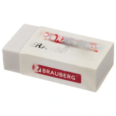 Ластик BRAUBERG "Simple", 38х20х10 мм, белый, прямоугольный, картонный держатель, 228073