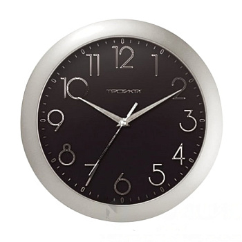 Часы настенные TROYKA 11170182, круг, черные, серебристая рамка, 29х29х3,5 см