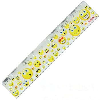 Линейка пластиковая 15 см, ПИФАГОР "Смайлики", цветная печать, с волнистым краем, европодвес, 210636