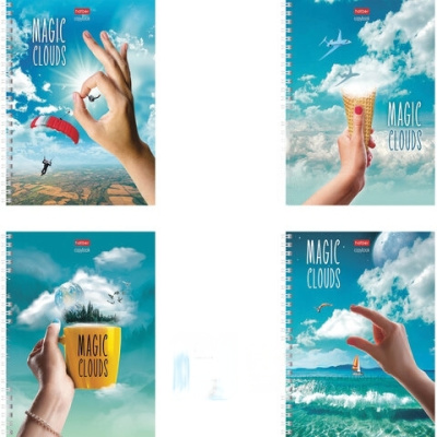 Тетрадь А5, 48 л., HATBER, гребень, клетка, матовая ламинация, "Облака" (4 вида в спайке), 48Т5лВ1гр