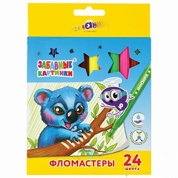 Фломастеры ЮНЛАНДИЯ 24 цвета, "ЗАБАВНЫЕ КАРТИНКИ", вентилируемый колпачок, картон, 151680
