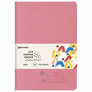 Тетрадь 48 л. в точку обложка кожзам SoftTouch, сшивка, A5 (147х210мм), РОЗОВЫЙ, BRAUBERG RAINBOW, 403882
