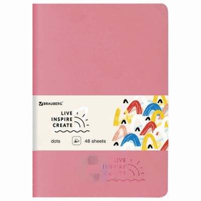 Тетрадь 48 л. в точку обложка кожзам SoftTouch, сшивка, A5 (147х210мм), РОЗОВЫЙ, BRAUBERG RAINBOW, 403882