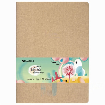 Тетрадь 60 л. в клетку обложка кожзам под лён, сшивка, B5 (179х250мм), БЕЖЕВЫЙ, BRAUBERG PASTEL, 403874