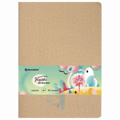 Тетрадь 60 л. в клетку обложка кожзам под лён, сшивка, B5 (179х250мм), БЕЖЕВЫЙ, BRAUBERG PASTEL, 403874