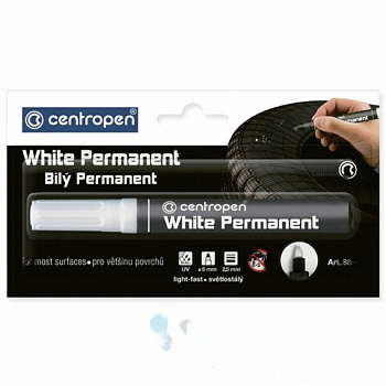 Маркер перманентный БЕЛЫЙ CENTROPEN, круглый наконечник, 2,5 мм, блистер, 8586, 5 8586 6000