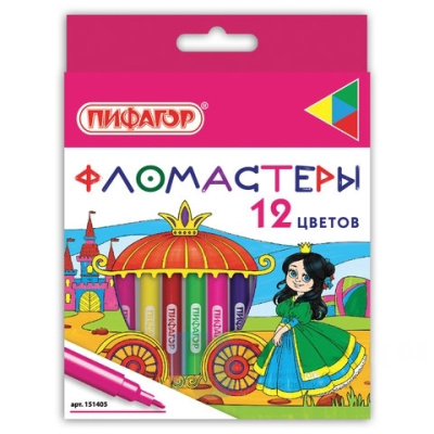 Фломастеры ПИФАГОР "Принцессы", 12 цветов, вентилируемый колпачок, 151405