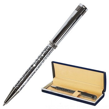 Ручка подарочная шариковая GALANT "Locarno", корпус серебристый с черным, хромированные детали, пишущий узел 0,7 мм, синяя, 141667