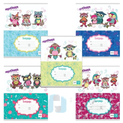Тетрадь 12 л. ЮНЛАНДИЯ клетка, обложка картон, "УМНЫЕ СОВЫ", 104771