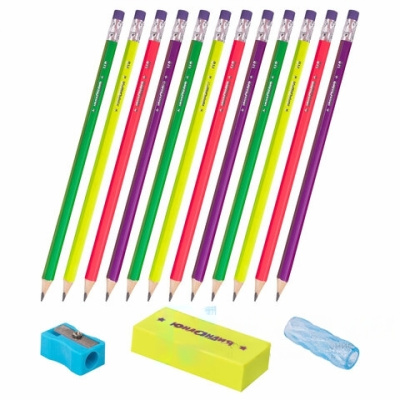 Набор ЮНЛАНДИЯ "Юный волшебник": 12 карандашей чернографитных + точилка + ластик + держатель, 181785