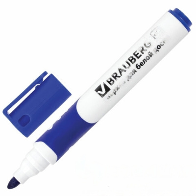 Маркер стираемый для белой доски СИНИЙ, BRAUBERG "SOFT", 5 мм, резиновая вставка, 151249