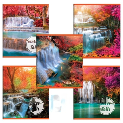 Тетрадь А5, 48 л., BRAUBERG, клетка, обложка картон, ВОДОПАДЫ, 403019