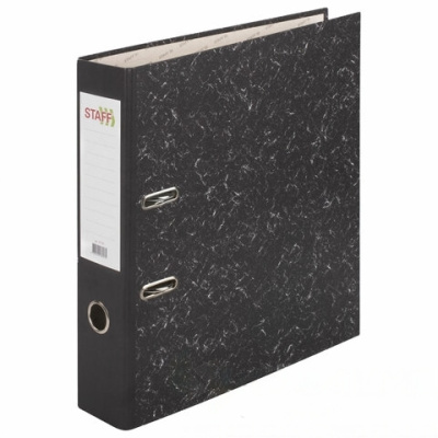 Папка-регистратор STAFF "Basic" БЮДЖЕТ с мраморным покрытием, 70 мм, без уголка, черный корешок, 227185