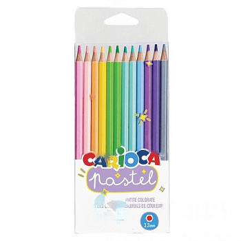 Карандаши цветные пастельные CARIOCA "Pastel", 12 цветов, шестигранные, заточенные, ПВХ чехол, 43034