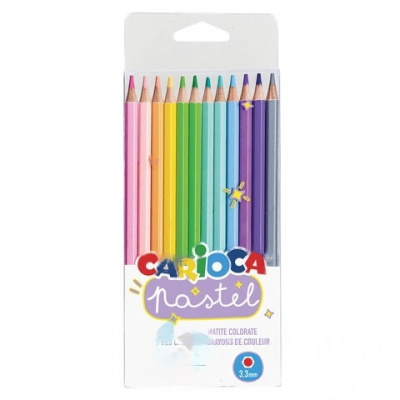 Карандаши цветные пастельные CARIOCA "Pastel", 12 цветов, шестигранные, заточенные, ПВХ чехол, 43034