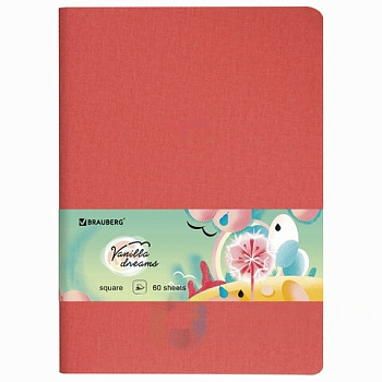 Тетрадь 60 л. в клетку обложка кожзам под лён, сшивка, B5 (179х250мм), КОРАЛЛОВЫЙ, BRAUBERG PASTEL, 403873