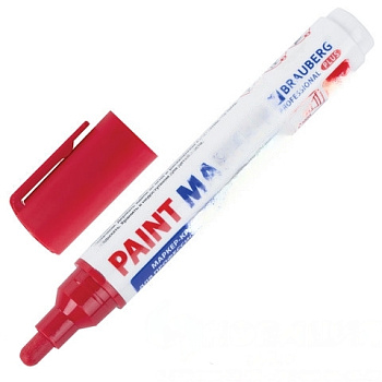 Маркер-краска лаковый (paint marker) 6 мм, КРАСНЫЙ, НИТРО-ОСНОВА, BRAUBERG PROFESSIONAL PLUS EXTRA, 151452