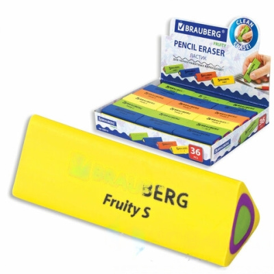 Ластик BRAUBERG "Fruity S", 44х15х15 мм, цвет ассорти, треугольный, 228713