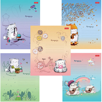 Тетрадь 12 л., HATBER, линия, обложка картон, "Приключения кота Пирожка" (5 видов в спайке), 12Т5В2