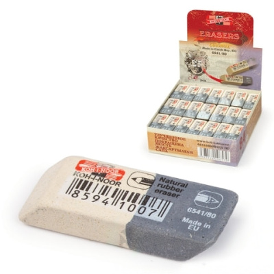 Ластик KOH-I-NOOR 6541/80, 41x14x8 мм, бело-серый, прямоугольный, скошенные края, натуральный каучук, 6541080004KDRU