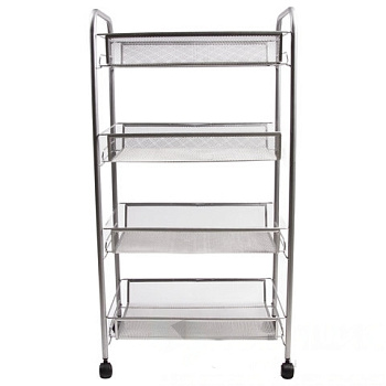Этажерка (тележка) BRABIX офисно-бытовая 4 яруса, на колесах, металл, серебристая, 43,5х26х83,5 см, 603754