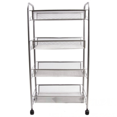 Этажерка (тележка) BRABIX офисно-бытовая 4 яруса, на колесах, металл, серебристая, 43,5х26х83,5 см, 603754